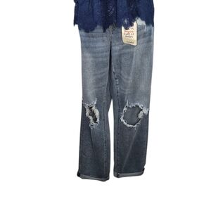NWT Arula Durham Ripped Wide Leg Jeans 12 | High Rise Distressed Denim Blue